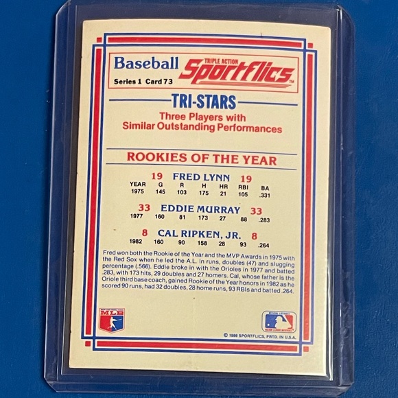 Rookies Of The Year[Lynn/Murray/Ripken]#73 1986 Sportflics Baseball Trading Card - Picture 2 of 2